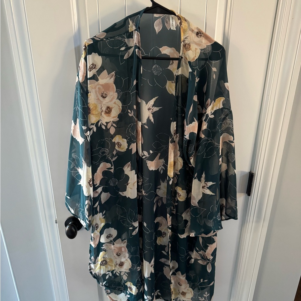 Emerald Floral Kimono with Green and Cream